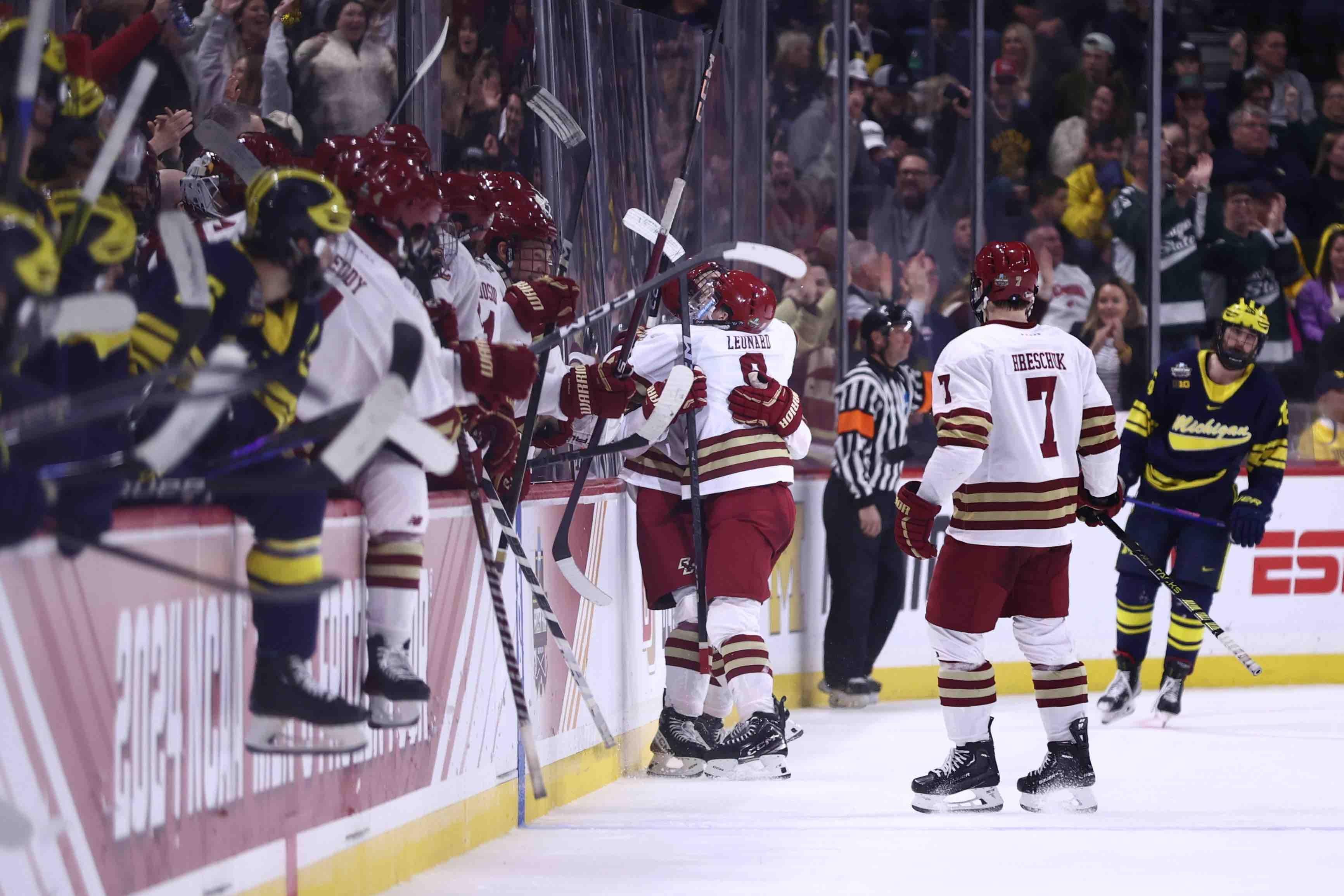 Boston College celebrates in the Frozen Four