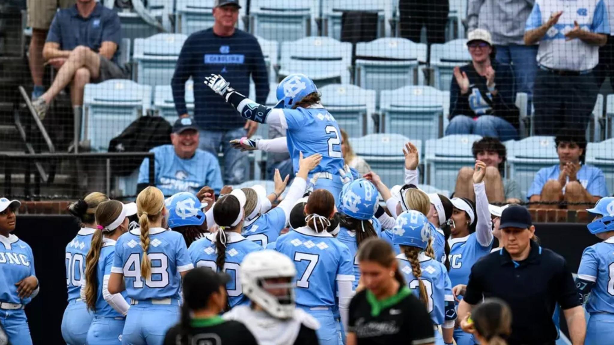 UNC softball celebrates after HR